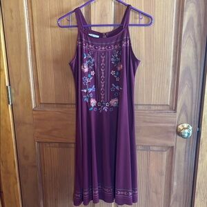 Maurices Burgundy Floral Embroidered Midi Dress